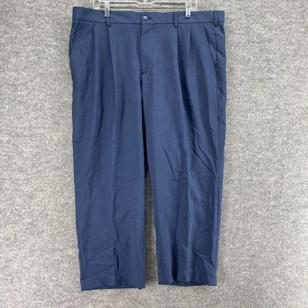 New Van Heusen Dress Pants Men 40*30 Blue Mid Rise Pleated Classic Fit Straight